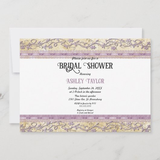 Elegantes Verziertes Rose Gold Script Glam Brautpa Einladung (Vorderseite)