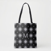 Elegantes, verziertes Schwarz-Weiß-Muster Monogram Tasche (Vorderseite)