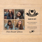 Elegantes Vier-Foto Schwarz | Abschluss löschen Acryleinladungen (Vorderseite)