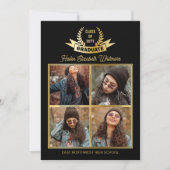 Elegantes Vier-Foto Schwarz | Gold Abschluss Ankündigung (Vorderseite)