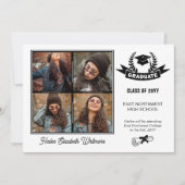 Elegantes Vier-Foto Schwarz | Weißer Abschluss Ankündigung (Vorderseite)