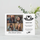 Elegantes Vier-Foto Schwarz | Weißer Abschluss Ankündigung (Stehend Vorderseite)