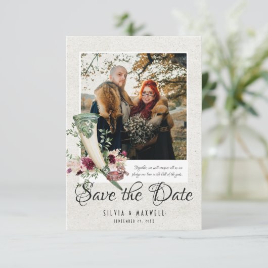 Elegantes Viking Wedding Foto Save the Date (Stehend Vorderseite)