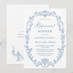 Elegantes Viktorianisch Dusty Blue Probe Dinner Einladung