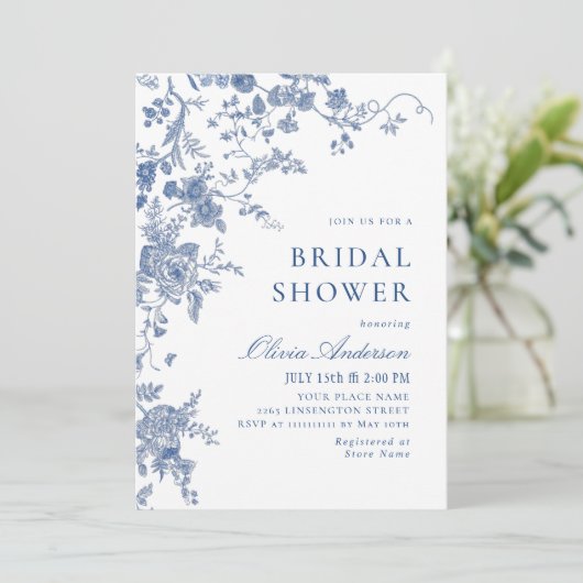 Elegantes Viktorianisches blaues französisches BRA Einladung (Stehend Vorderseite)