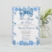 Elegantes Viktorianisches Blue Floral Bow Brautpar Einladung (Stehend Vorderseite)