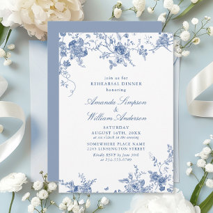 Elegantes Viktorianisches Blue Floral Probe Abende Einladung