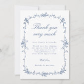 Elegantes Viktorianisches Blue Floral Wedding Foto Dankeskarte (Vorderseite)