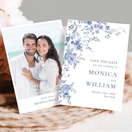 Elegantes Viktorianisches Blue French Floral Weddi Save The Date