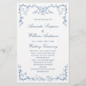 Elegantes Viktorianisches Blue Wedding Programm (Vorderseite)
