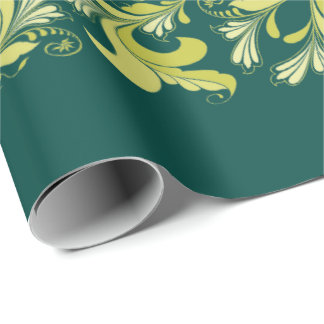 Elegantes viktorianisches Blumenmuster grün gelb Geschenkpapier