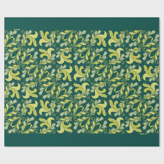 Elegantes viktorianisches Blumenmustergrüngelb Geschenkpapier (Flach)