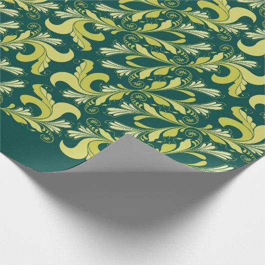 Elegantes viktorianisches Blumenmustergrüngelb Geschenkpapier (Ecke)