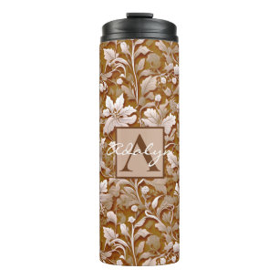 Elegantes viktorianisches Braun-Weiß-Blumenmuster Thermosbecher