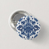 Elegantes viktorianisches Damast-Blumenmuster Navy Button (Vorne & Hinten)