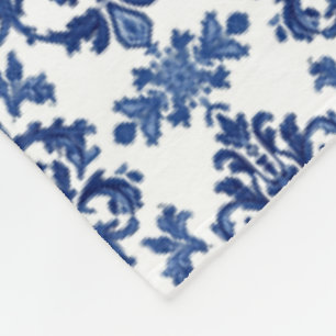 Elegantes viktorianisches Damast-Blumenmuster Navy Fleecedecke