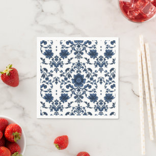 Elegantes viktorianisches Damast-Blumenmuster Navy Serviette