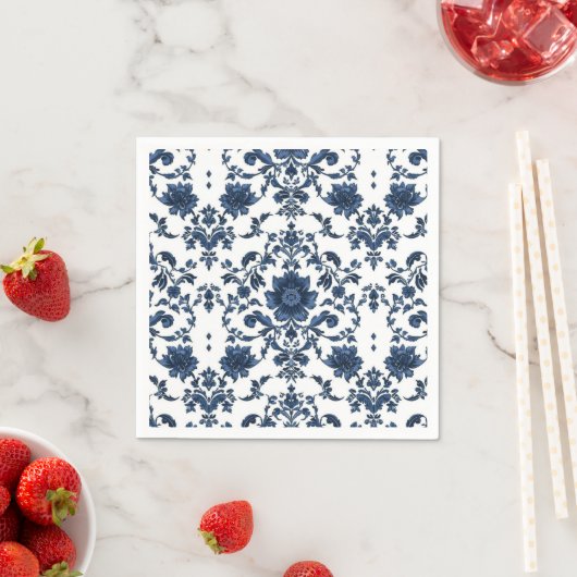 Elegantes viktorianisches Damast-Blumenmuster Navy Serviette (Beispiel)