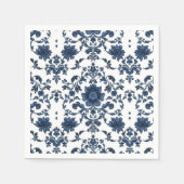 Elegantes viktorianisches Damast-Blumenmuster Navy Serviette (Vorderseite)