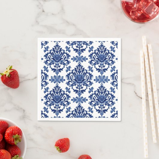 Elegantes viktorianisches Damast-Blumenmuster Navy Serviette (Beispiel)