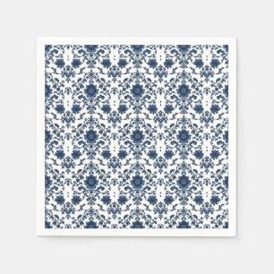 Elegantes viktorianisches Damast-Blumenmuster Navy Serviette