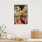 Elegantes Viktorianisches Gotisches Girl Floral &  Poster (Küche)