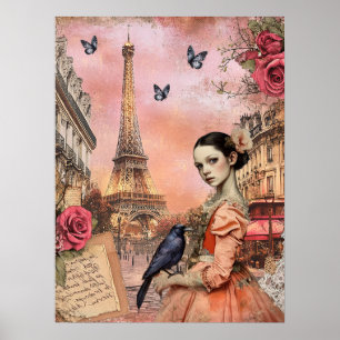 Elegantes Viktorianisches Gotisches Girl in Paris Poster