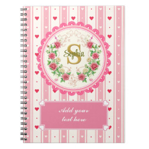 Elegantes viktorianisches rosa Rosen-Blumen-Monogr Notizblock