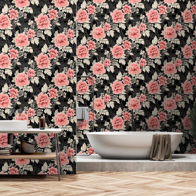 Elegantes Viktorianisches Rosenmuster Tapete (Badezimmer)