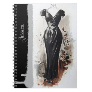 Elegantes viktorianisches Schwarz-Weiß-Kleid Notizblock