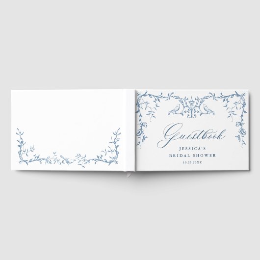 Elegantes Viktorianisches Verziertes blaues Brautp Gästebuch (Voll)