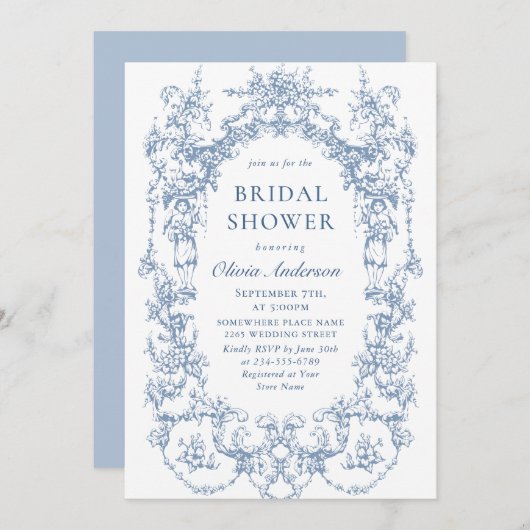 Elegantes Viktorianisches Verziertes Dusty Blue Br Einladung