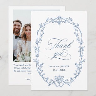 Elegantes Viktorianisches Verziertes Dusty Blue We Dankeskarte