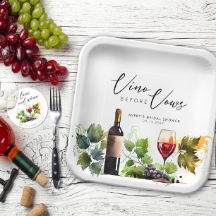 Elegantes Vino Before Vows Vintage Wein Aquarell Pappteller
