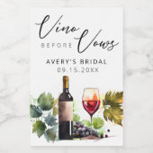 Elegantes Vino Before Vows Wasserfarbe Brautparty Weinetikett (Einzelnes Label)