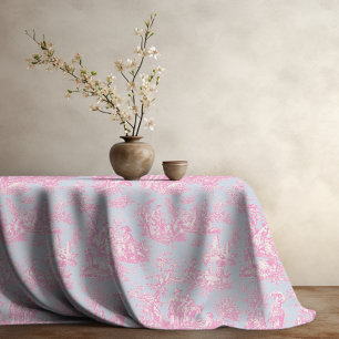 Elegantes Vintag-blaues Rosa-Toile de jouy bedruck Tischdecke