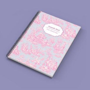 Elegantes Vintag-blaues Rosa-Toile de jouy klein Notizblock