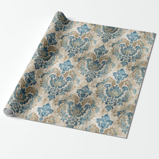 Elegantes Vintag Blue Geschenkpapier (Ungerollt)
