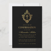 Elegantes Vintag Confirmation Black Imitats Gold W Einladung (Vorderseite)