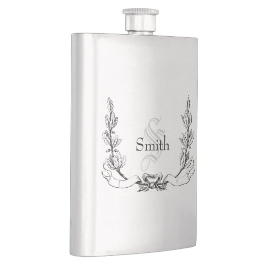 Elegantes, Vintag eingraviertes Monogramm Flachmann (Rechts)