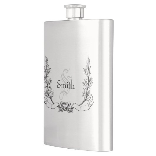 Elegantes, Vintag eingraviertes Monogramm Flachmann (Links)