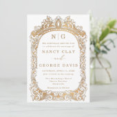 Elegantes Vintag-Frame Monogramm Einladung (Stehend Vorderseite)