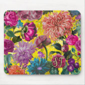 Elegantes Vintag-gelbes florales Monogramm Mousepad (Vorne)