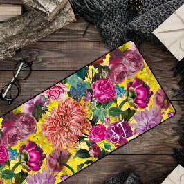 Elegantes Vintag-gelbes florales Monogramm Schreibtischunterlage