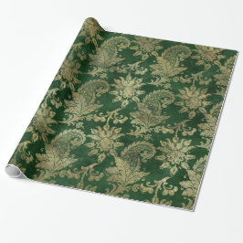 Elegantes Vintag Glam Green Gold Paisley Muster Geschenkpapier