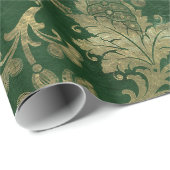 Elegantes Vintag Glam Green Gold Paisley Muster Geschenkpapier (Rolleneckpunkt)