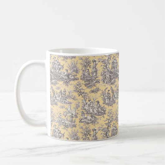 Elegantes Vintag-Grautoile de jouy Kaffeetasse (Links)