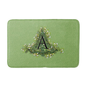 Elegantes Vintag grünes Blumenmuster Initial A Mon Badematte