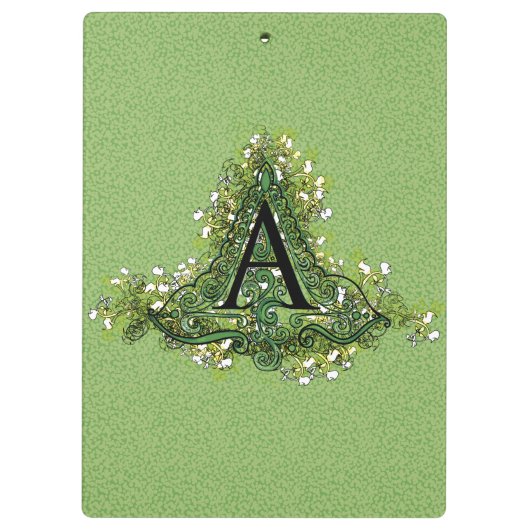 Elegantes Vintag grünes Blumenmuster Initial A Mon Klemmbrett (Rückseite)
