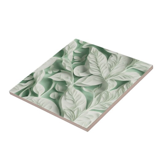Elegantes, Vintag-grünes botanisches Blattmuster Fliese (Seite)